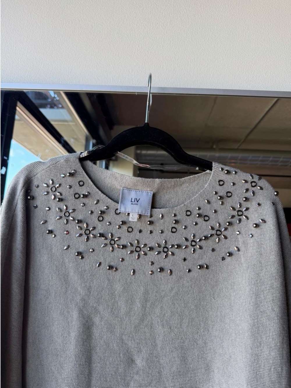LIV Embellished Crewneck Sweater in Light Gray - Picture 2 of 8